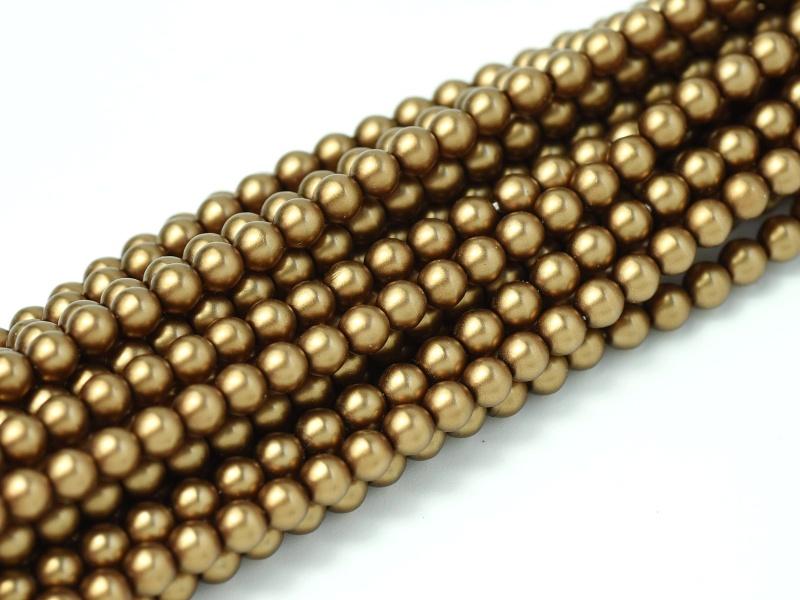 Tjeckiska vaxade glaspärlor - Matted Antique Gold Satin 6 mm, 1 sträng